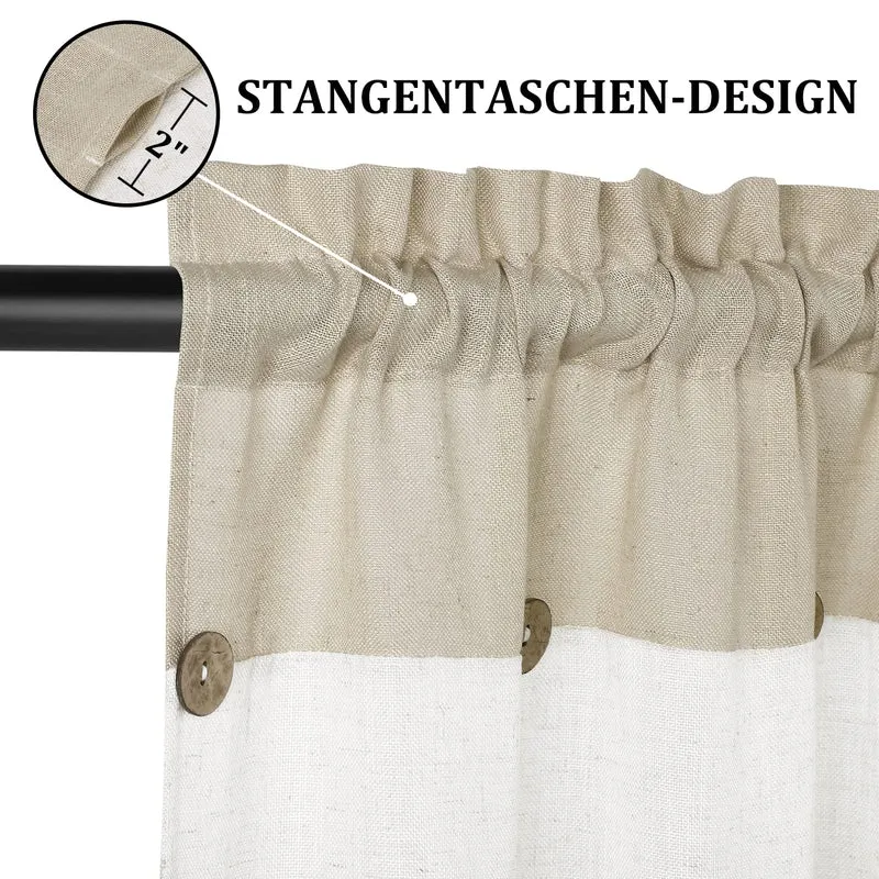 Tenda corta Garvee Vitrage Window Patchwork con bottoni decorativi, semitrasparente, beige, 132x38 cm, per cucina