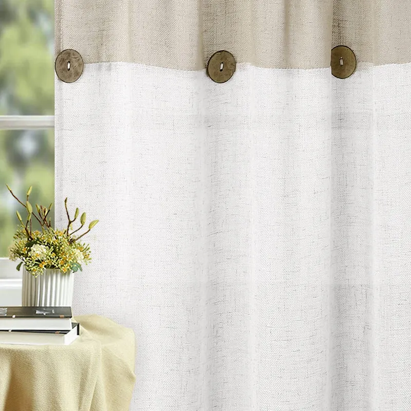 Tenda corta Garvee Vitrage Window Patchwork con bottoni decorativi, semitrasparente, beige, 132x38 cm, per cucina