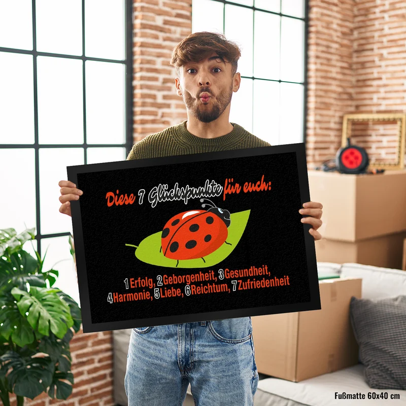 Marienkäfer Fußmatte in 35x50 cm mit Spruch Sieben Glückspunkte