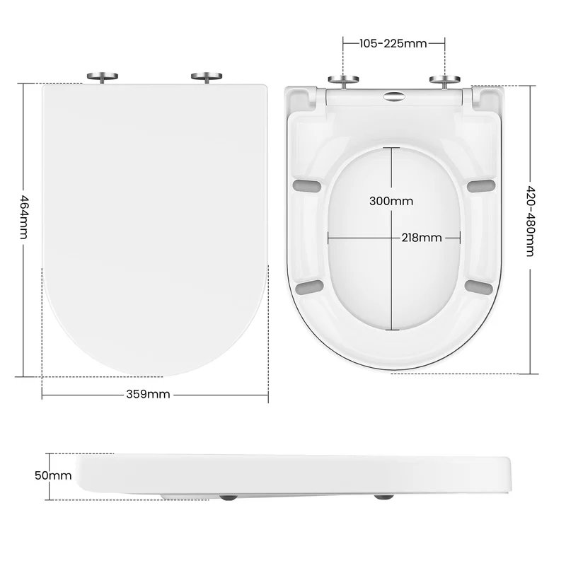 Garvee WC Sitz D-Form Toilettendeckel Mit Absenkautomatik, Schnellverschluss & Verstellbare Scharniere Für Badezimmer, 464x359 mm, Weiß