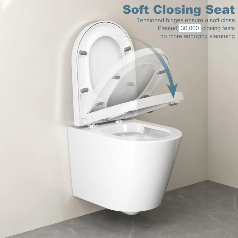 Garvee WC Sitz D-Form Toilettendeckel Mit Absenkautomatik, Schnellverschluss & Verstellbare Scharniere Für Badezimmer, 464x359 mm, Weiß