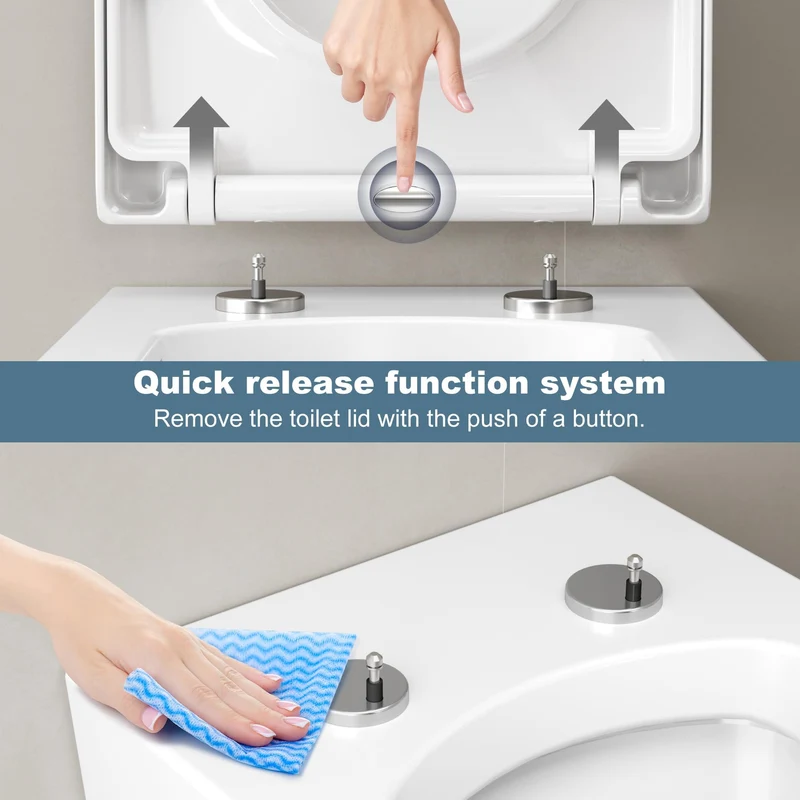 Garvee WC Sitz D-Form Toilettendeckel Mit Absenkautomatik, Schnellverschluss & Verstellbare Scharniere Für Badezimmer, 464x359 mm, Weiß