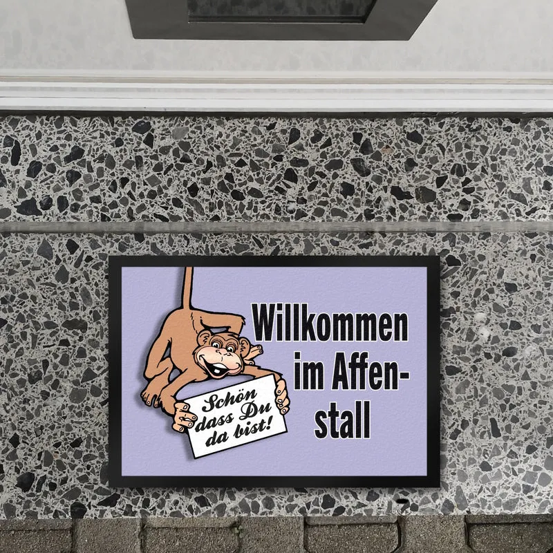 Affe Fußmatte in 35x50 cm mit Spruch Willkommen im Affenstall