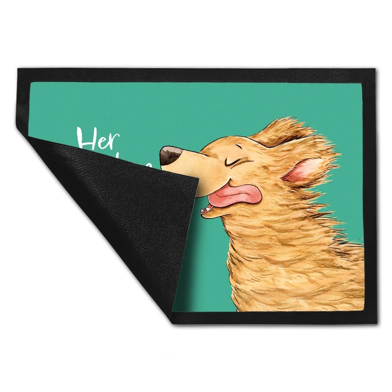Hund Fußmatte in 35x50 cm mit Spruch Her mit dem schönen Leben
