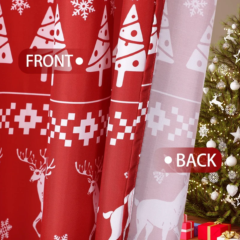 Tenda da doccia natalizia Garvee con motivo ad albero e cervo, impermeabile, magnetica, 35x72 pollici, rosso e bianco, arredo bagno