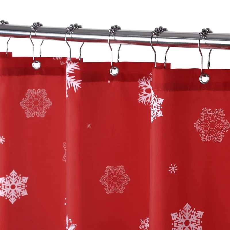 Garvee Duschvorhang Natale Tessuto 183x183cm Motivo Pini Fiocchi Neve Impermeabile Lavabile con Ganci per Bagno Decorazione Invernale Rosso
