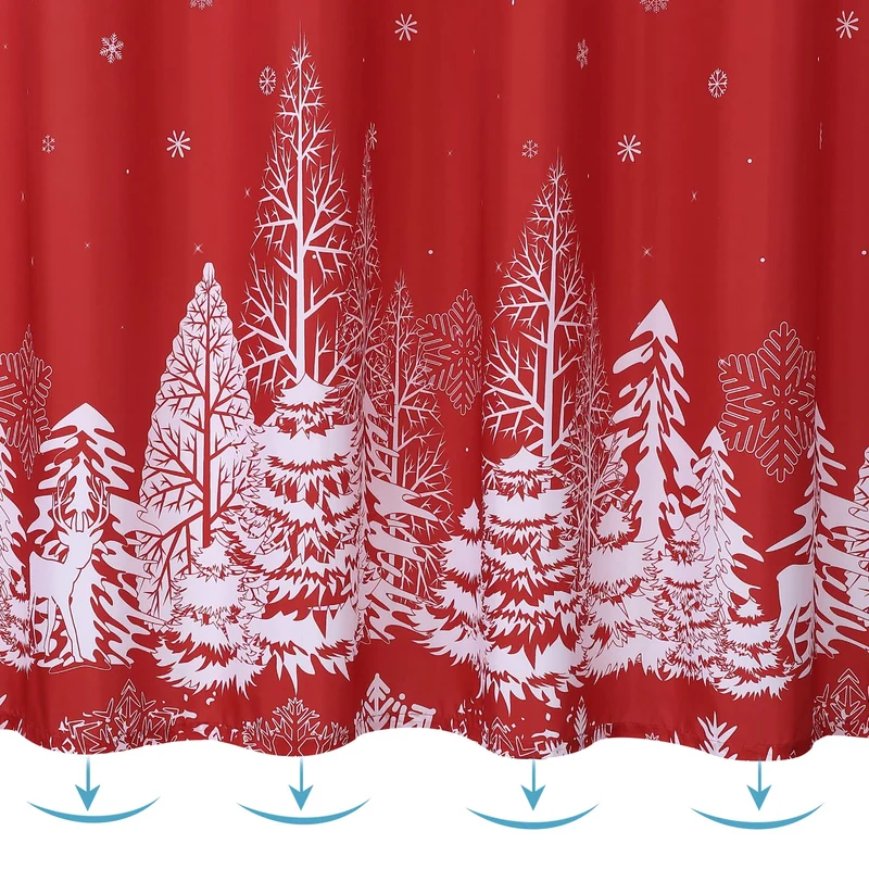 Tenda da doccia natalizia Garvee con motivo a albero di Natale e neve, impermeabile, 85x183 cm, in poliestere rosso per bagni e feste