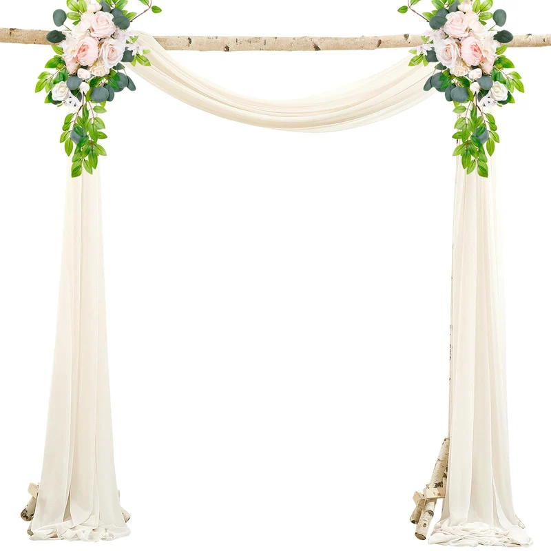 Garvee Tenda da esterno in tulle per matrimoni, drappeggio sospeso in tessuto di garza, 2 piedi x 18 piedi, materiale morbido bianco avorio