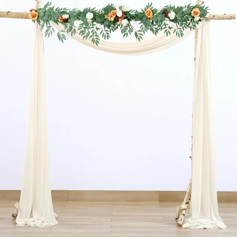 Garvee Tenda da esterno in tulle per matrimoni, drappeggio sospeso in tessuto di garza, 2 piedi x 18 piedi, materiale morbido bianco avorio