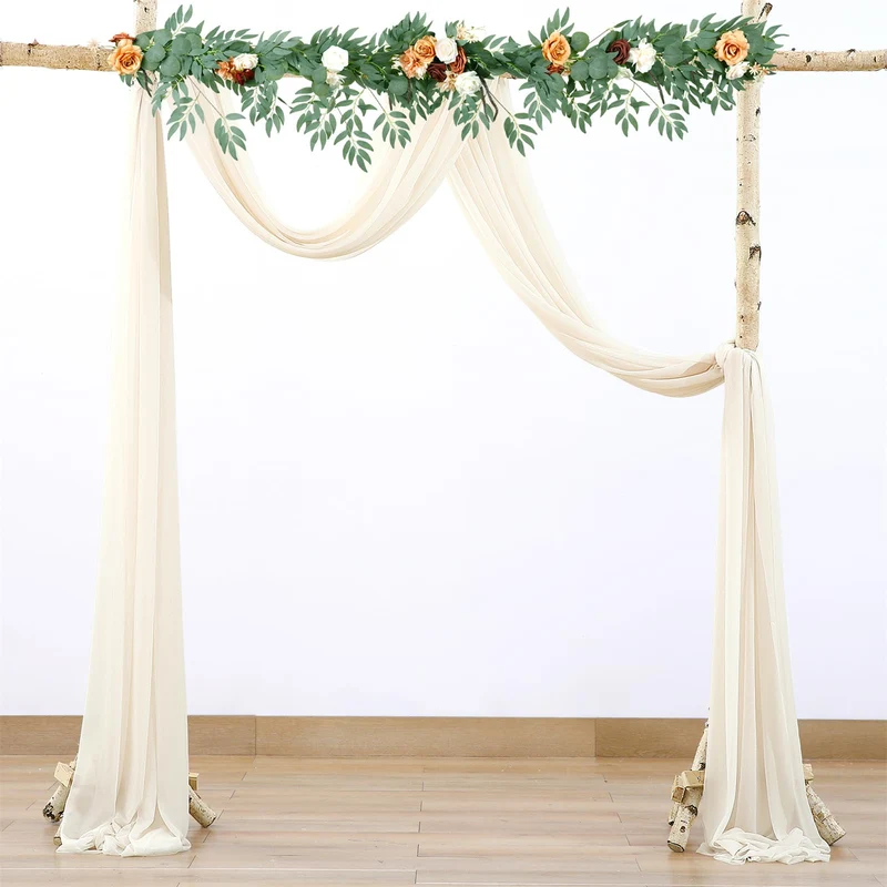 Garvee Tenda da esterno in tulle per matrimoni, drappeggio sospeso in tessuto di garza, 2 piedi x 18 piedi, materiale morbido bianco avorio