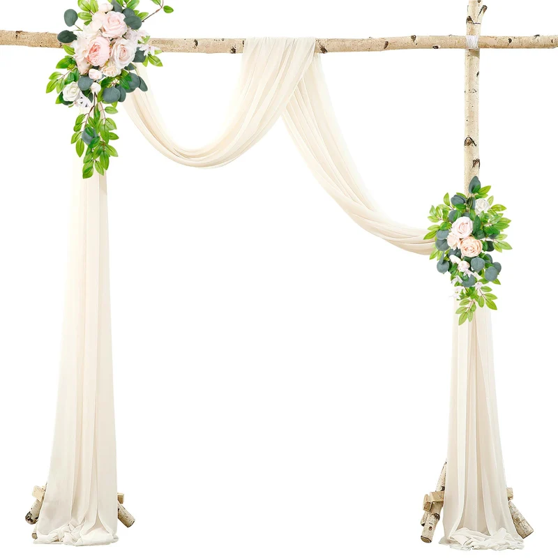 Garvee Tenda da esterno in tulle per matrimoni, drappeggio sospeso in tessuto di garza, 2 piedi x 18 piedi, materiale morbido bianco avorio