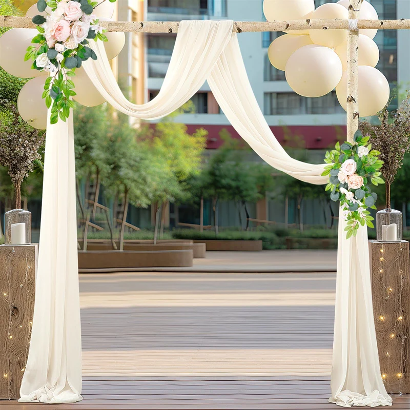 Garvee Tenda da esterno in tulle per matrimoni, drappeggio sospeso in tessuto di garza, 2 piedi x 18 piedi, materiale morbido bianco avorio