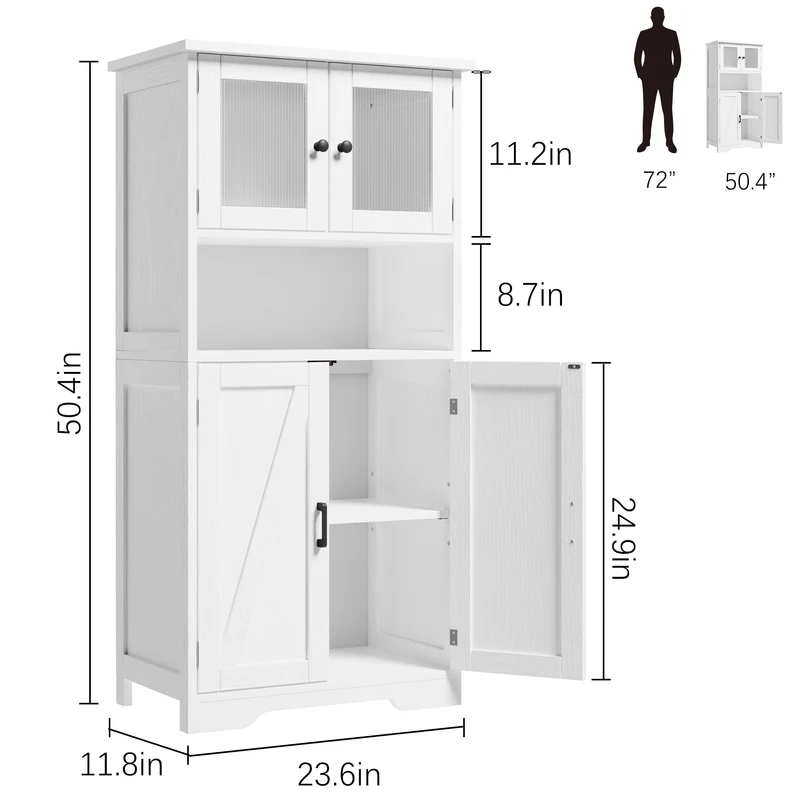 Mobiletto alto da bagno Garvee con ante in vetro, ripiani regolabili, MDF, bianco, indipendente, moderno per bagno e cucina 23.6"L x 11.8"P x 50.4"A