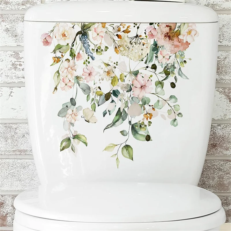 Garvee Adesivi per WC Floreali Autoadesivi in PVC Impermeabile, Decorazione Bagno e Cucina, Design Foglia Verde, Facile da Rimuovere