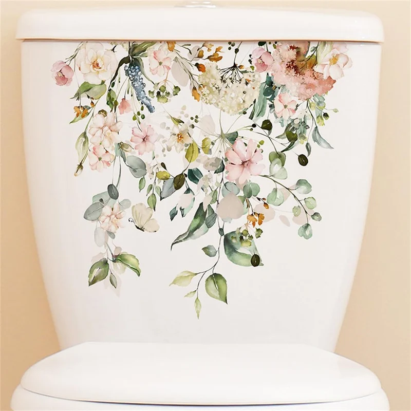 Garvee Adesivi per WC Floreali Autoadesivi in PVC Impermeabile, Decorazione Bagno e Cucina, Design Foglia Verde, Facile da Rimuovere