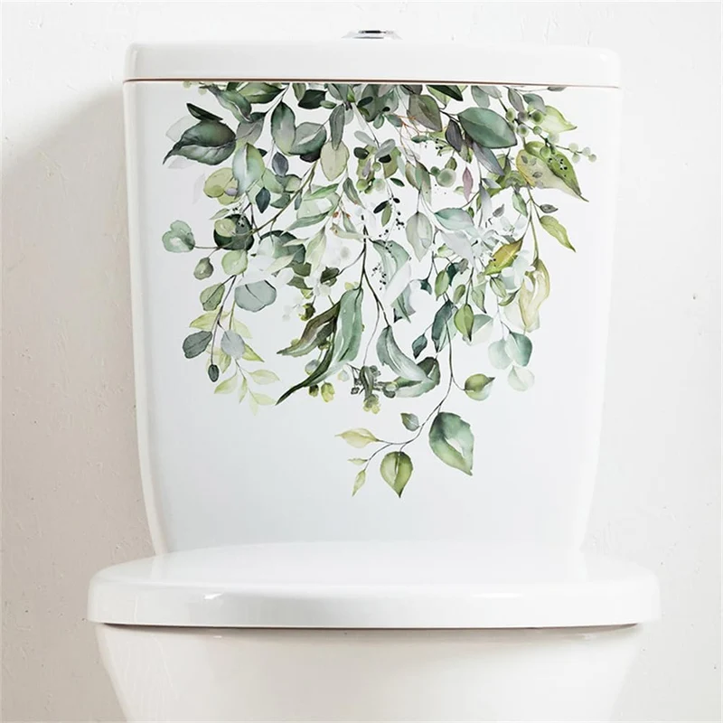 Garvee Toilettenaufkleber Grüne Blätter PVC Selbstklebend Für Badezimmer Wohnzimmer 30x30x1cm Grün