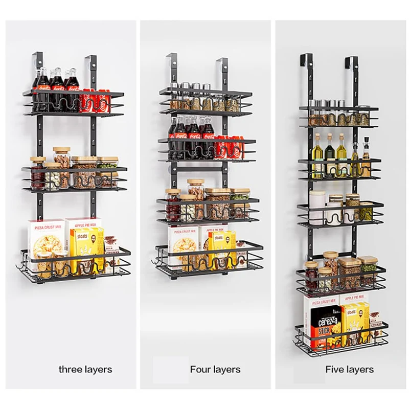 Garvee Organizer per dispensa sopra la porta, porta spezie in metallo a 3 livelli, antiruggine, per cucina e bagno, versatile, salvaspazio