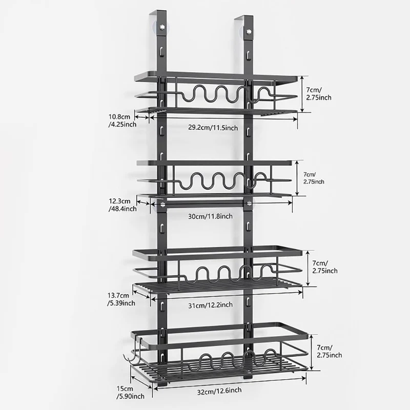 Garvee Organizer per dispensa da appendere alla porta, porta spezie in metallo a 4 ripiani, antiruggine, versatile, sicuro per cucina e bagno