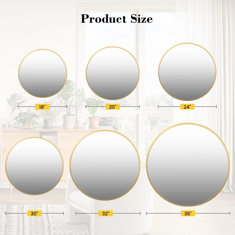 Specchio da parete rotondo dorato Garvee da 30", grande specchio da bagno, cornice in metallo dorato opaco, arredamento moderno per la casa e il bagno