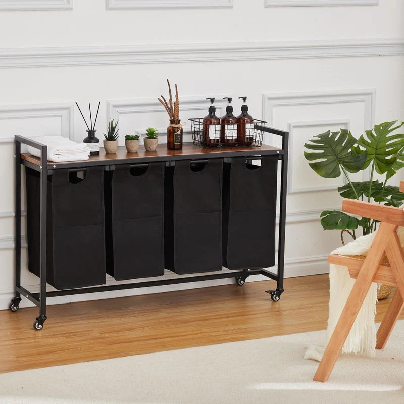 Garvee Cesto portabiancheria con 4 tasche rimovibili, ruote, ripiano per bagno e camera da letto, tessuto Oxford, struttura robusta, 174 l, grigio