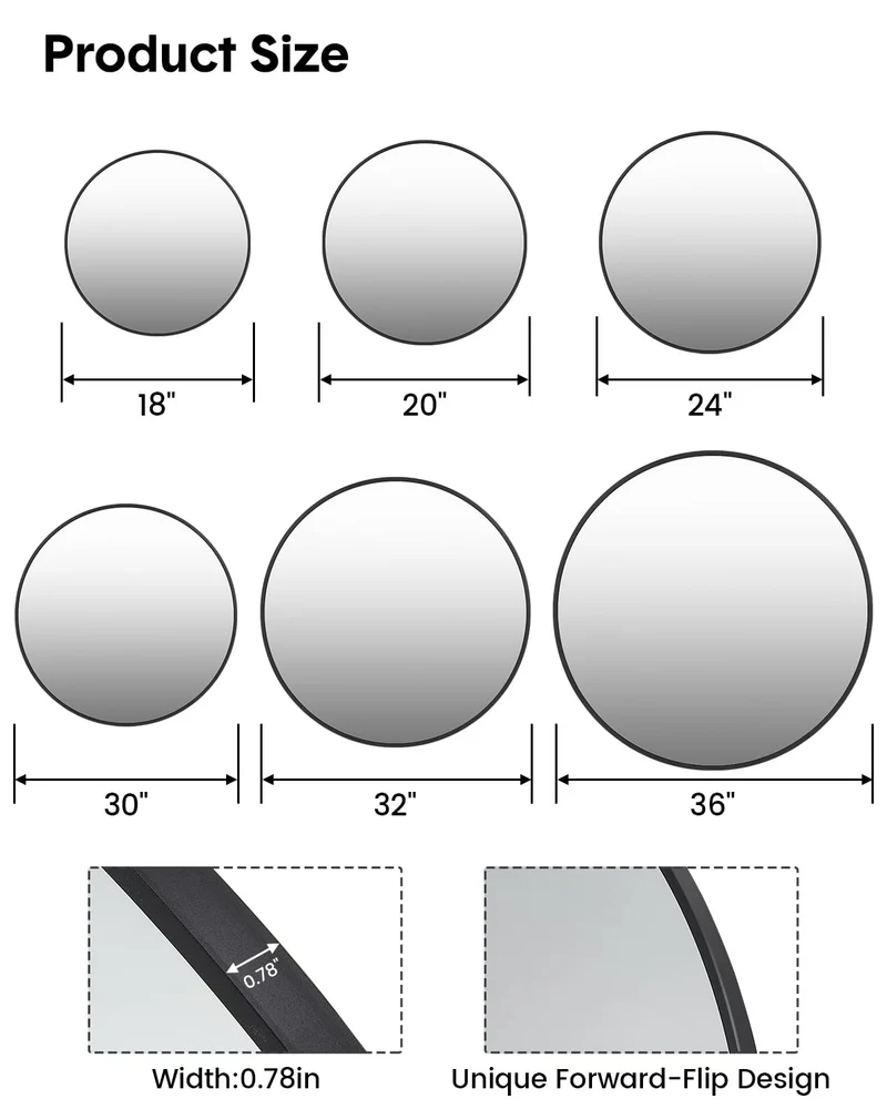 Specchio rotondo Garvee da 32 pollici HD, ecologico, con cornice in metallo nero opaco, per bagno, soggiorno e corridoio