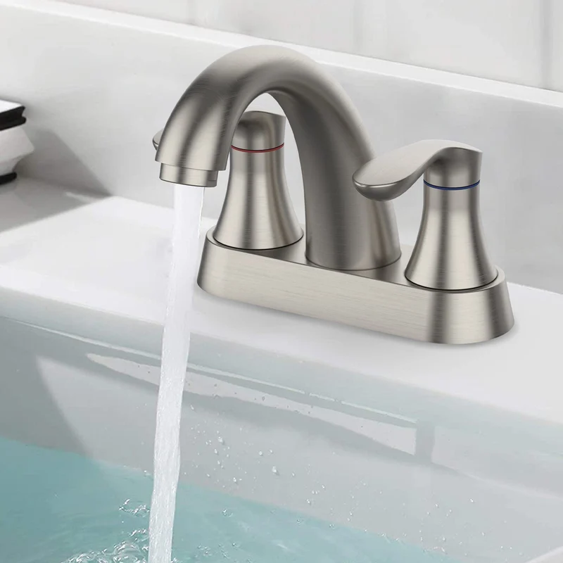 Rubinetto per bagno Garvee da 4 pollici, valvola in ceramica, nichel spazzolato, doppia maniglia, scarico a scomparsa, facile installazione
