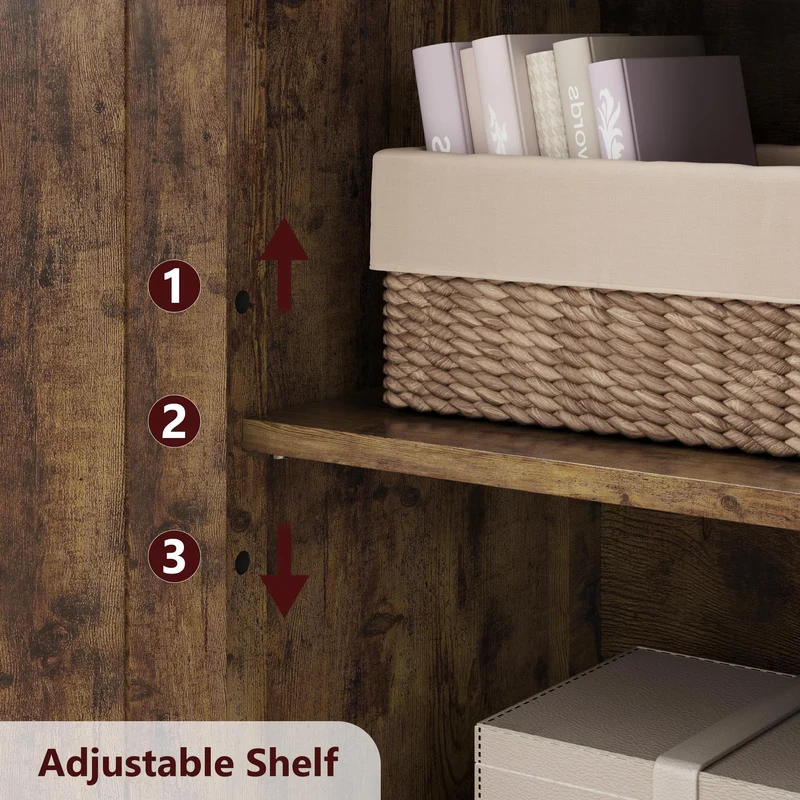 Mobiletto da bagno indipendente Garvee con ante in vetro, ripiani regolabili, design rustico, marrone, uso versatile