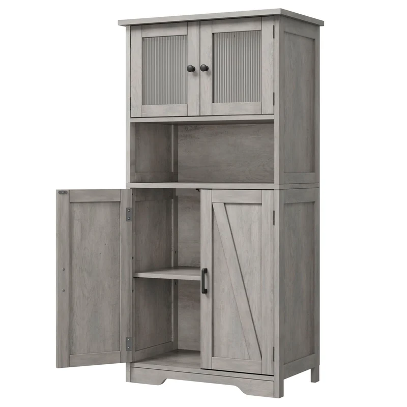 Mobiletto alto da bagno Garvee con 4 ante, ripiani regolabili, MDF, grigio, per cucina e soggiorno, indipendente, 23.6"x11.8"x50.4"