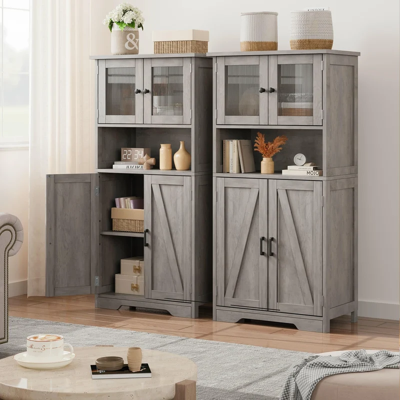 Mobiletto alto da bagno Garvee con 4 ante, ripiani regolabili, MDF, grigio, per cucina e soggiorno, indipendente, 23.6"x11.8"x50.4"