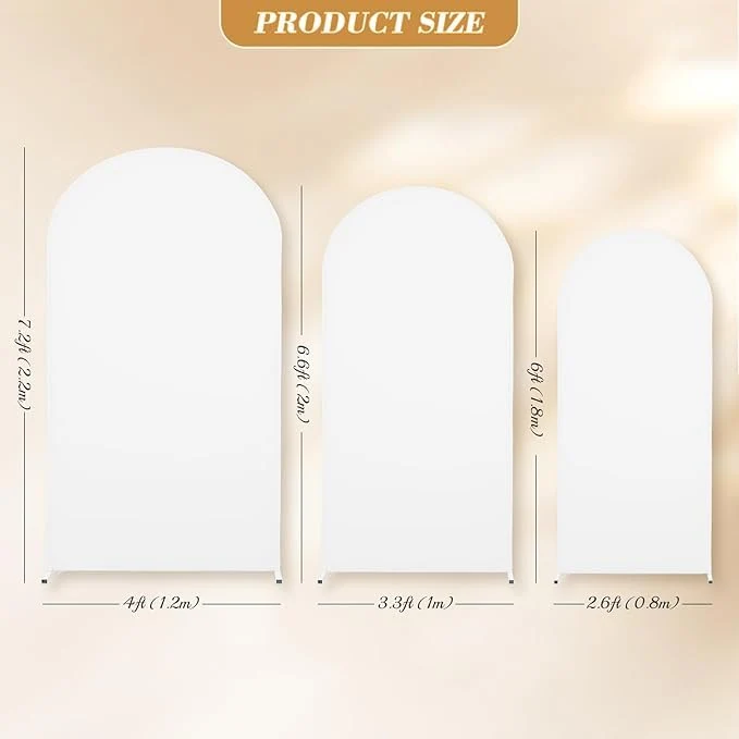 Garvee Set di 3 coperture per fondali ad arco bianco, in poliestere-spandex con cerniera inferiore, per decorazioni per matrimoni e feste, dimensioni 6-7,2 piedi