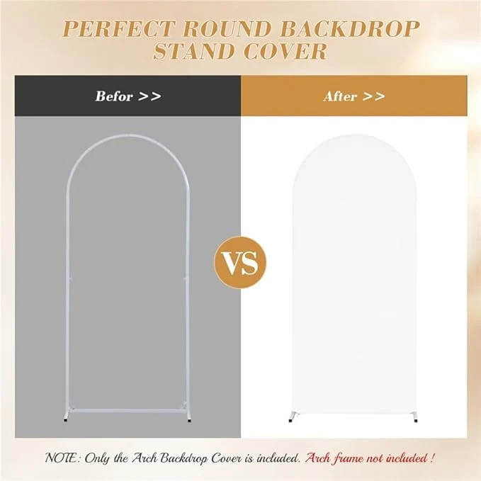 Garvee Set di 3 coperture per fondali ad arco bianco, in poliestere-spandex con cerniera inferiore, per decorazioni per matrimoni e feste, dimensioni 6-7,2 piedi