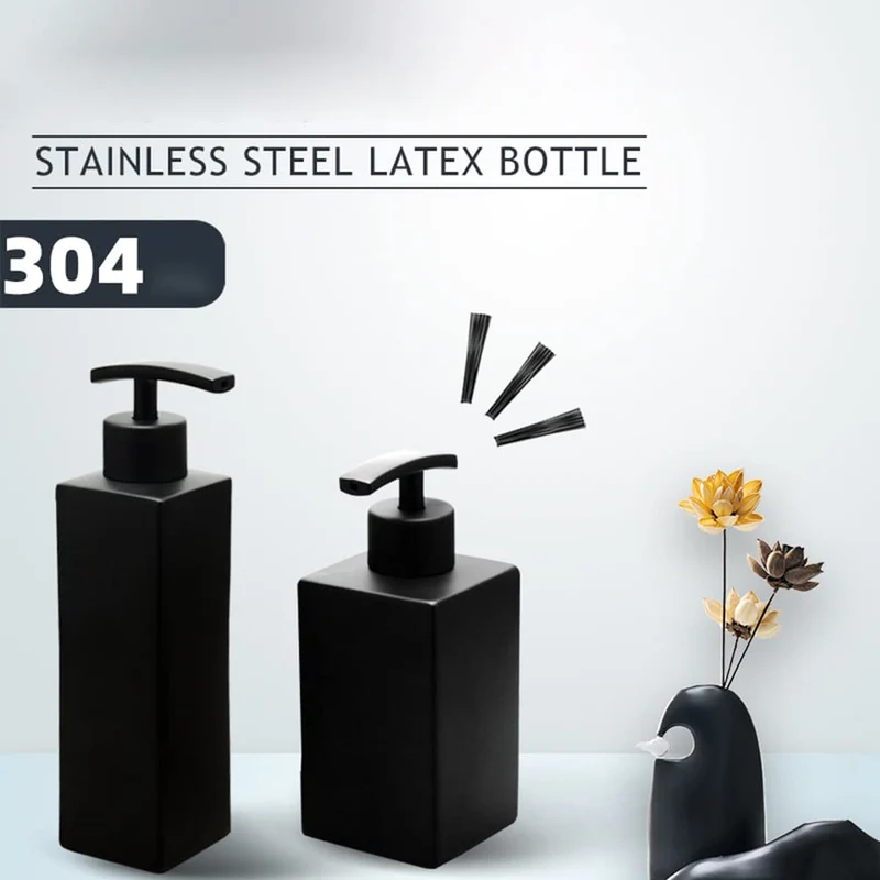 Dispenser di sapone Garvee nero opaco in acciaio inossidabile 304 quadrato da 325 ml per bagno e cucina