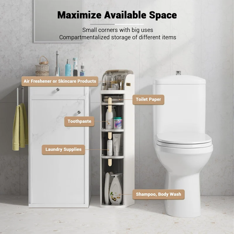 Mobiletto portaoggetti sottile per il bagno Garvee con cassetti e scatola per fazzoletti, impermeabile, in plastica, con ruote, per piccoli spazi, cucina, bagno, soggiorno, stretto