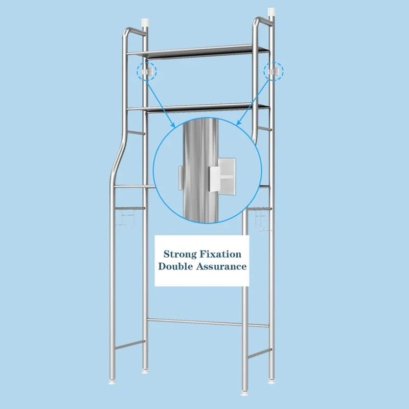 Mobiletto portaoggetti sopra il WC Garvee in acciaio inox con 3 ripiani, porta carta igienica, ganci, autoportante, salvaspazio per il bagno