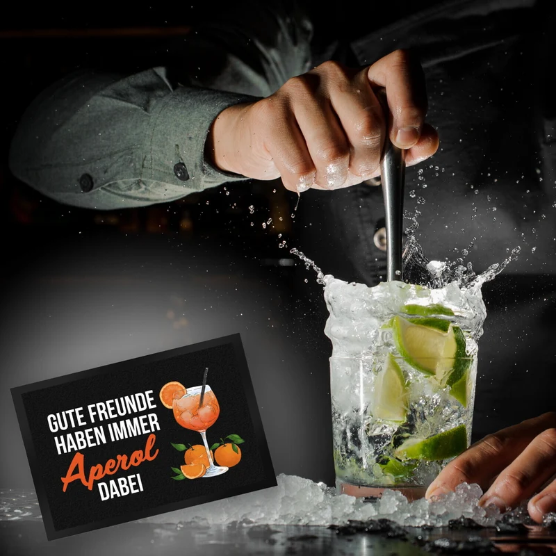 Cocktail Fußmatte in 35x50 cm mit Spruch Gute Freunde haben immer Aperol dabei