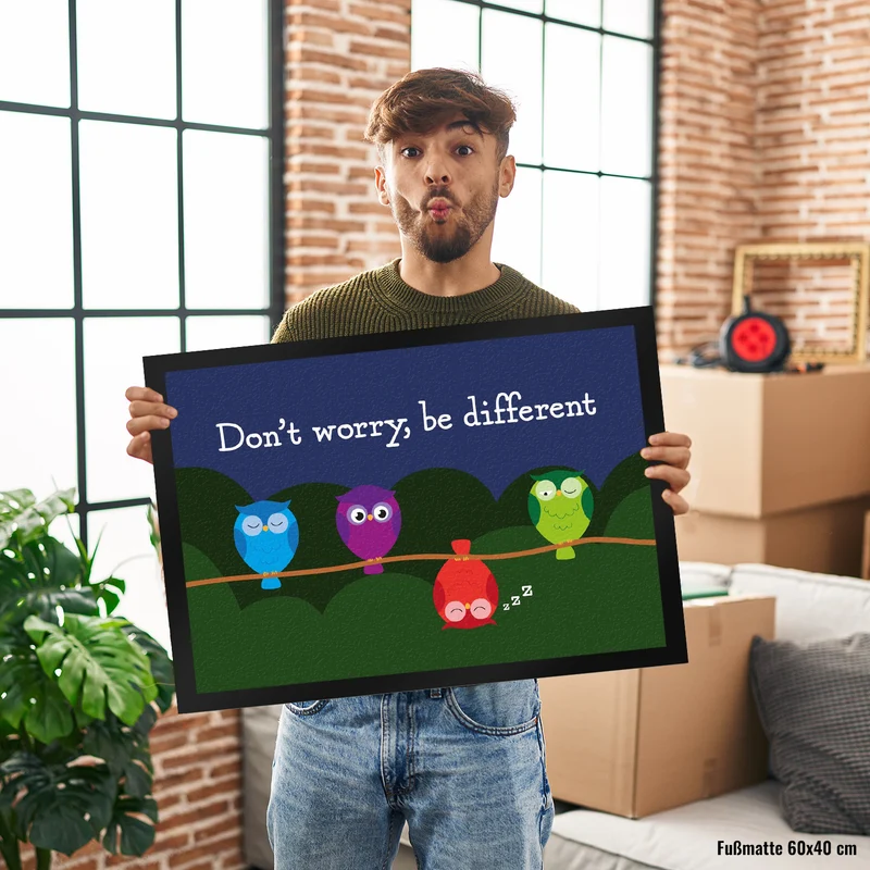 Eule Fußmatte in 35x50 cm mit Spruch Dont worry be different