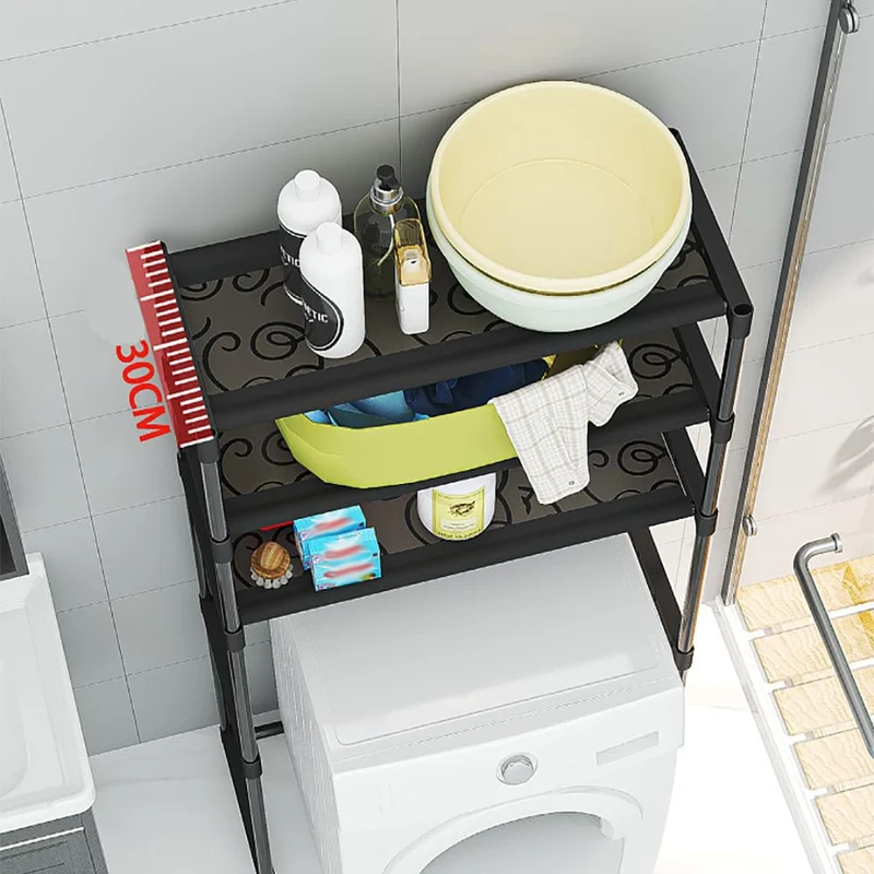 Mensola in metallo Garvee a 3 ripiani per WC, salvaspazio, robusta, in acciaio al carbonio, autoportante, nera, per bagno e balcone