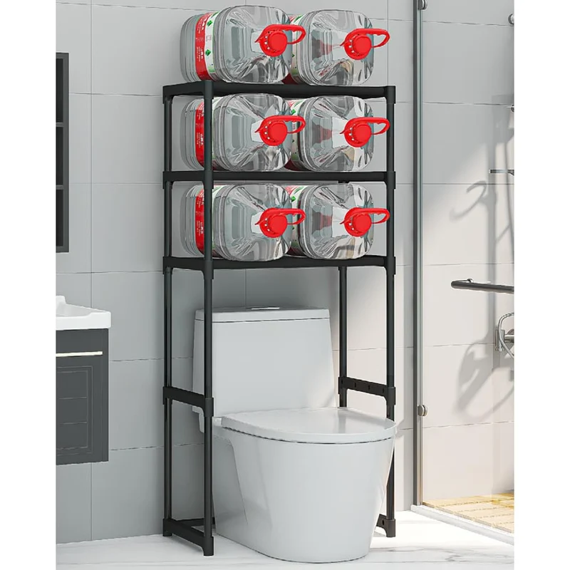 Mensola in metallo Garvee a 3 ripiani per WC, salvaspazio, robusta, in acciaio al carbonio, autoportante, nera, per bagno e balcone