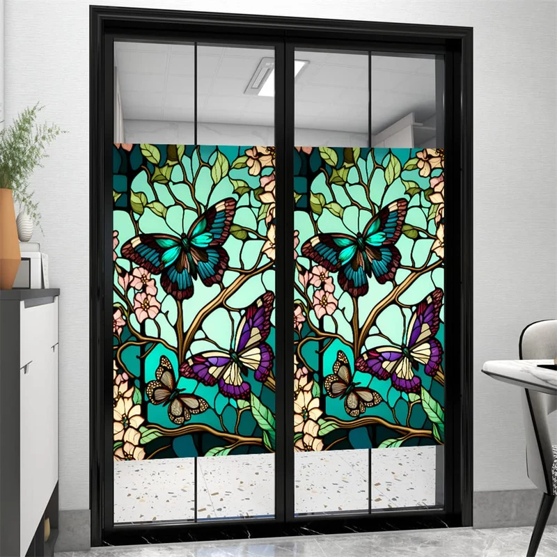 Pellicola per la privacy delle finestre Garvee, motivo floreale a farfalla, rimovibile, protezione UV, per bagno e camera da letto, 45x100 cm, trasparente