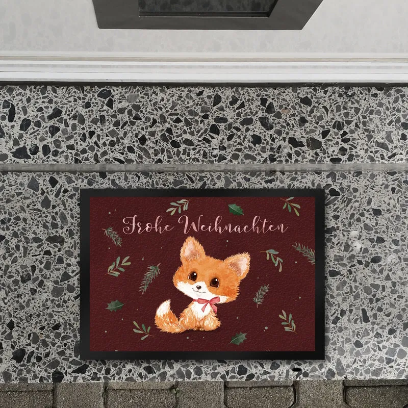 Baby Fuchs Fußmatte in 35x50 cm mit Spruch Frohe Weihnachten