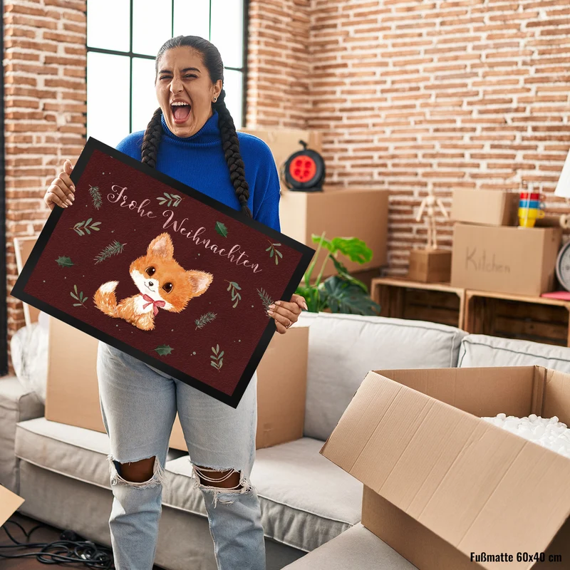 Baby Fuchs Fußmatte in 35x50 cm mit Spruch Frohe Weihnachten