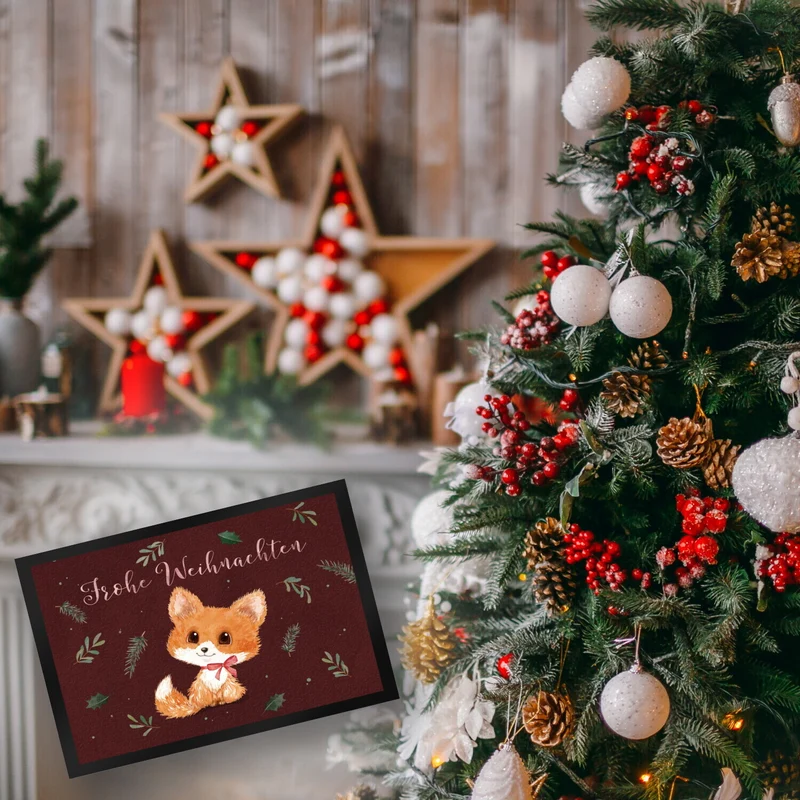 Baby Fuchs Fußmatte in 35x50 cm mit Spruch Frohe Weihnachten