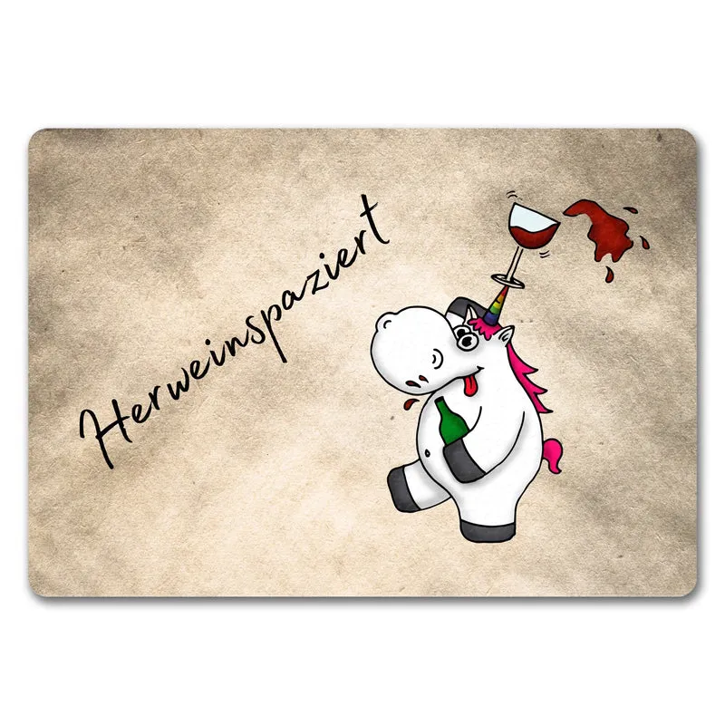 Einhorn Wein Fußmatte in 35x50 cm mit Spruch Herweinspaziert