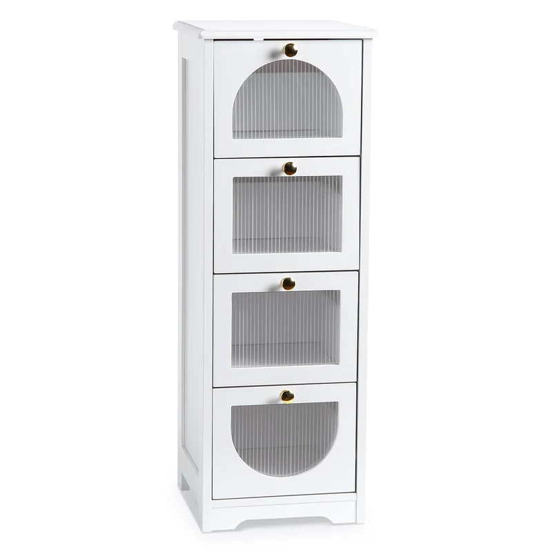 Mobiletto da bagno Garvee con 4 cassetti, impermeabile, legno bianco, maniglie dorate, compatto per bagno e soggiorno, 11,8x11,8x33,1 pollici