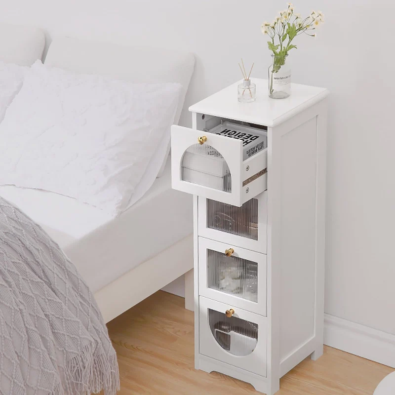 Mobiletto da bagno Garvee con 4 cassetti, impermeabile, legno bianco, maniglie dorate, compatto per bagno e soggiorno, 11,8x11,8x33,1 pollici