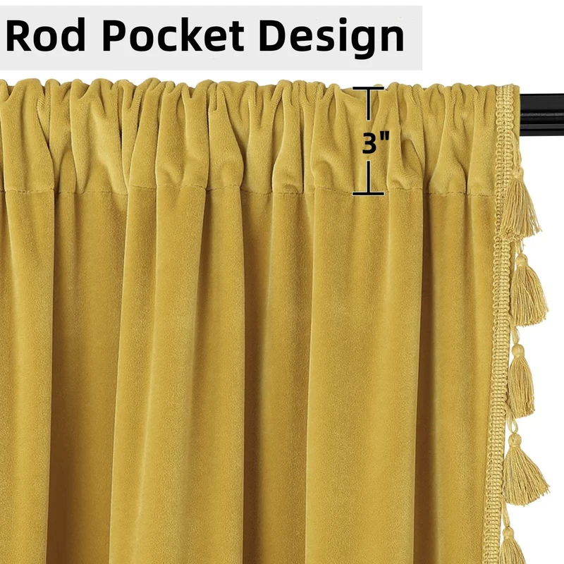 Tende in velluto giallo Garvee 106.7×243.8 cm oscuranti insonorizzate 100% poliestere Boho con nappe per soggiorno e camera da letto