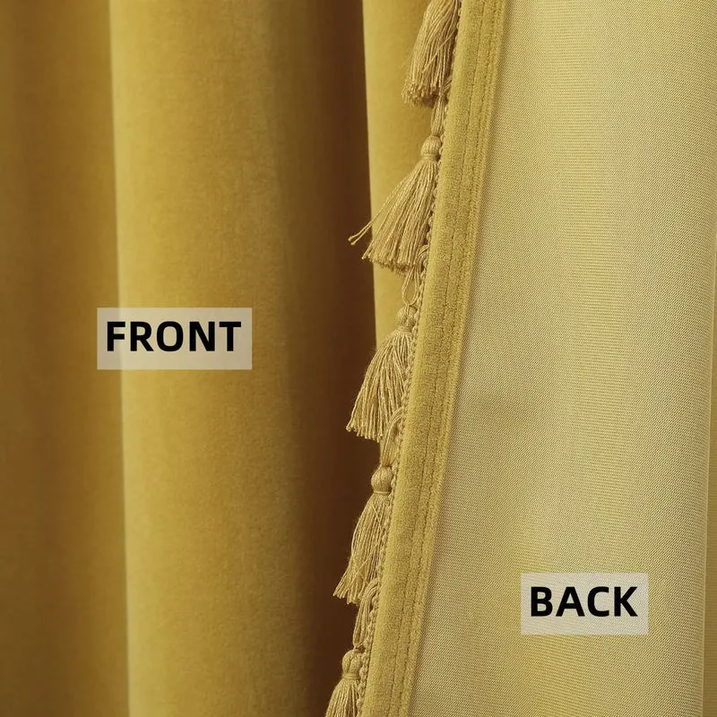 Tende in velluto giallo Garvee 106.7×243.8 cm oscuranti insonorizzate 100% poliestere Boho con nappe per soggiorno e camera da letto