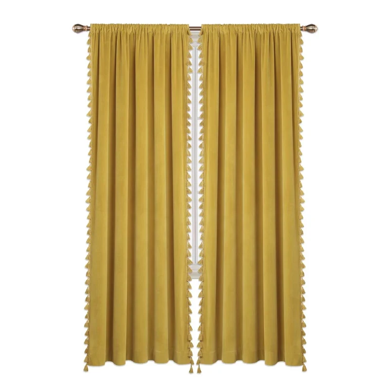 Tende in velluto giallo Garvee 106.7×243.8 cm oscuranti insonorizzate 100% poliestere Boho con nappe per soggiorno e camera da letto