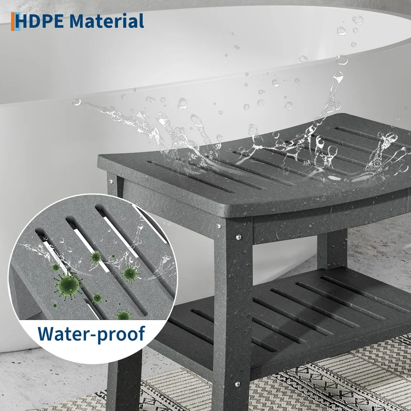 Panca da doccia Garvee in HDPE con ripiano per bagno e vasca, effetto legno, impermeabile, facile da pulire