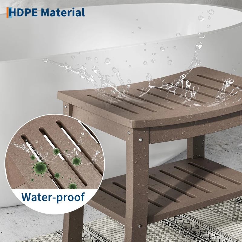 Panca da doccia Garvee in HDPE con ripiano per bagno e vasca, effetto legno, impermeabile, antigraffio, versatile